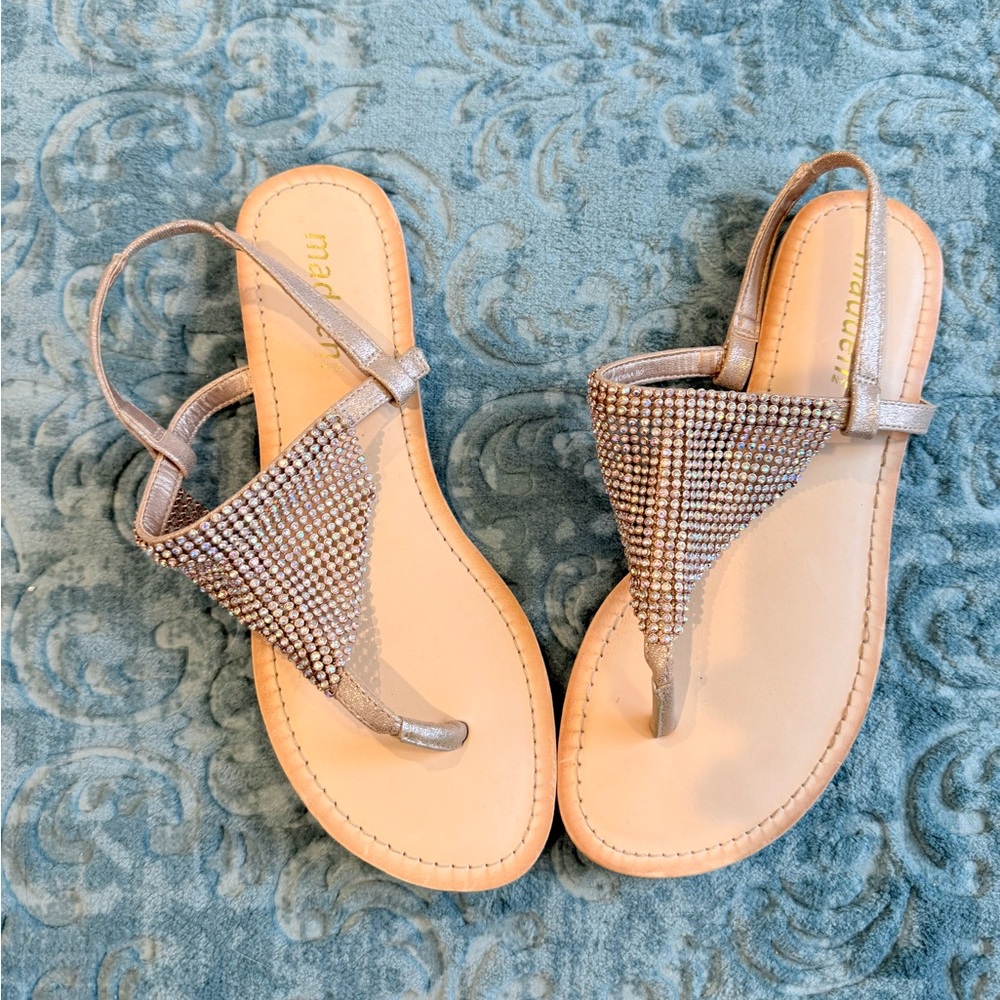 Madden Girl rose gold  Rhinestone Sandals worn ones like new size 7 1/2